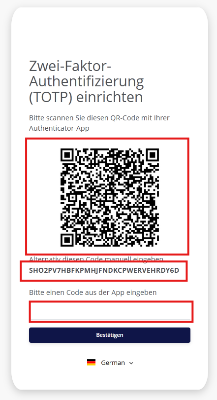 Einrichtungsseite