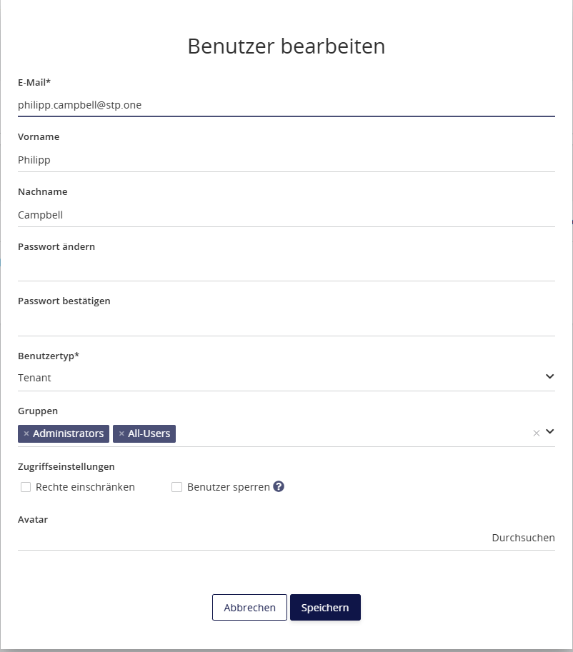 stp.one Cloud Benutzer bearbeiten