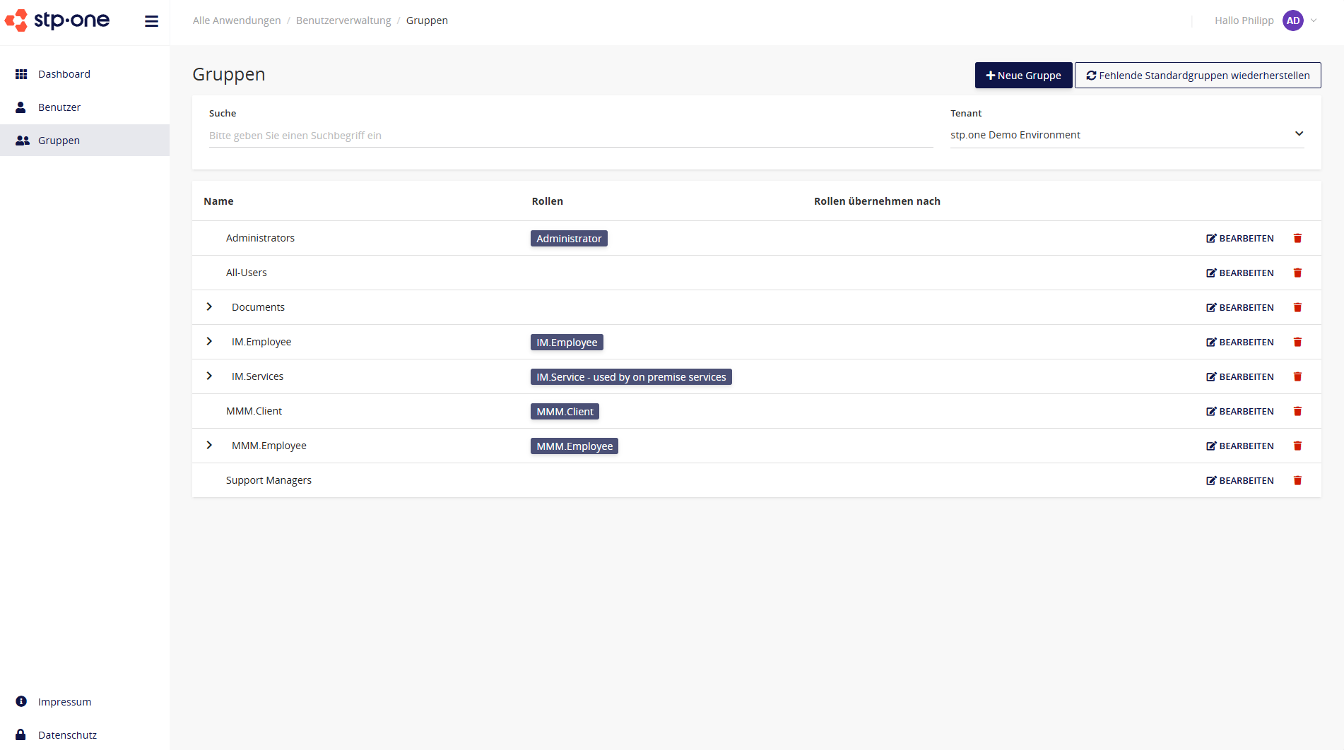 stp.one Cloud Gruppen