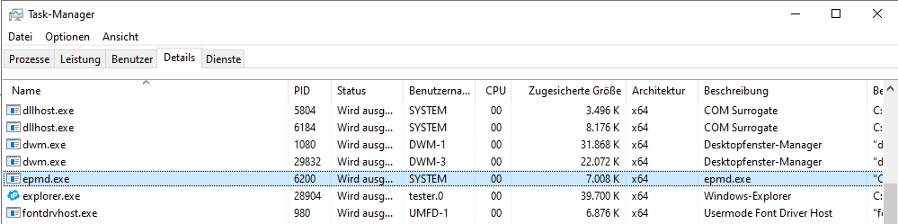 Task manager epmd