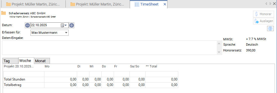 TimeSheet: das Register “"