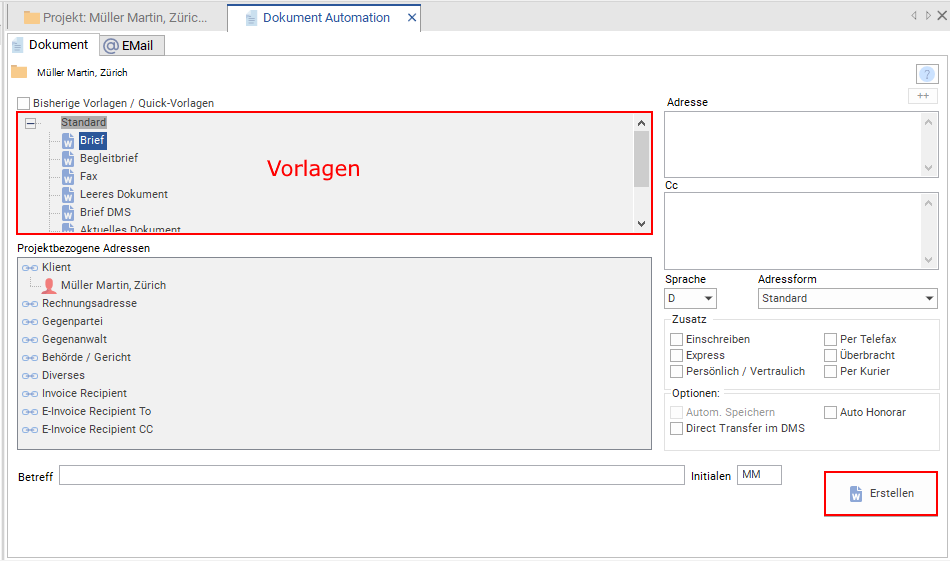 Dokument Automation mit Vorlagen
