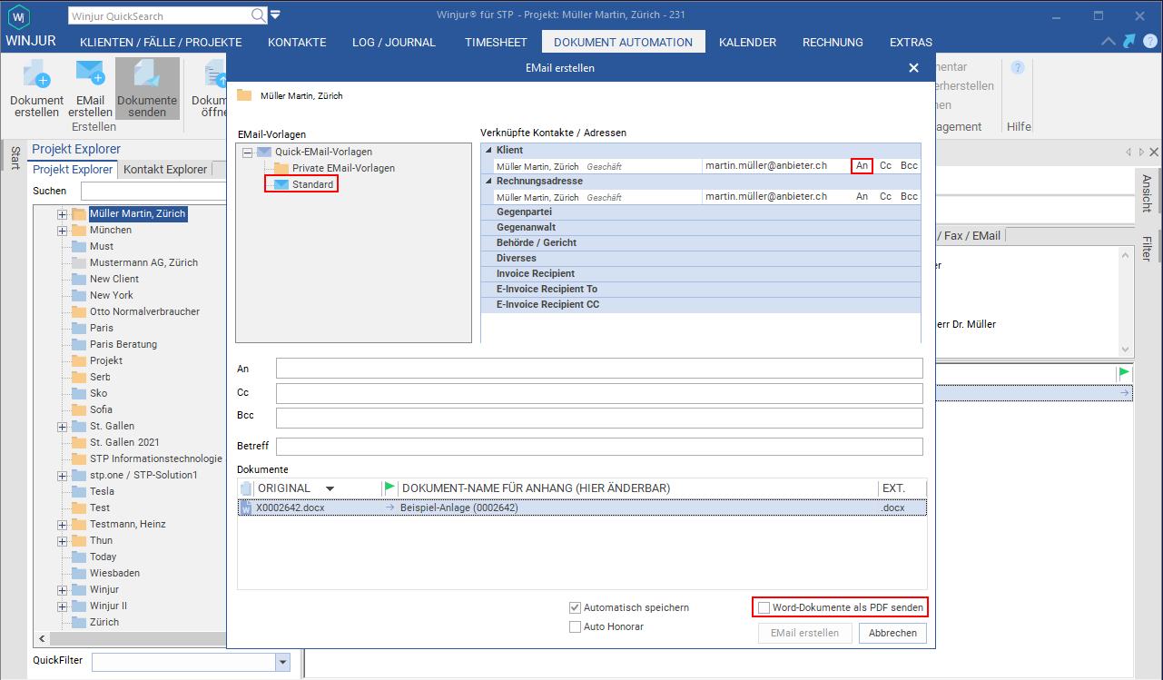 Das Dialog-Fenster "E-Mail erstellen"