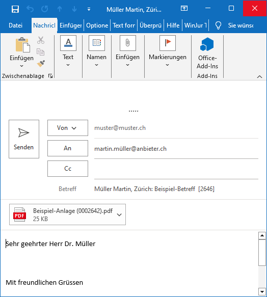 neu erstellte E-Mail in MS Outlook