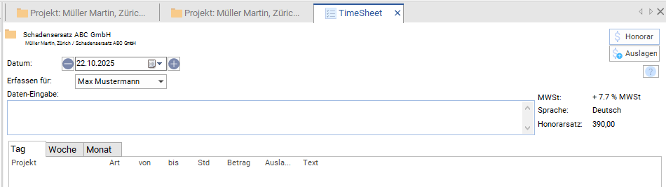 TimeSheet: das Register “"