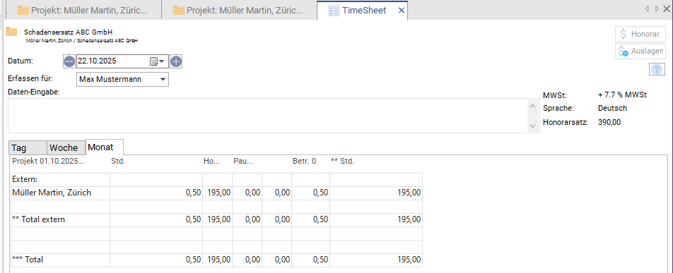 TimeSheet: das Register “"