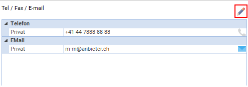 Kontakt-Daten-Bereich im Adress-Fenster