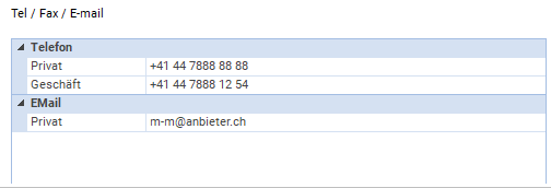 Bereich "Tel/ Fax/ EMail" im Adress-Fenster