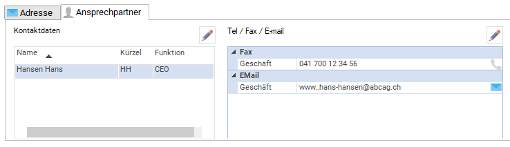 Ansprechpartner-Bereich im Adress-Fenster