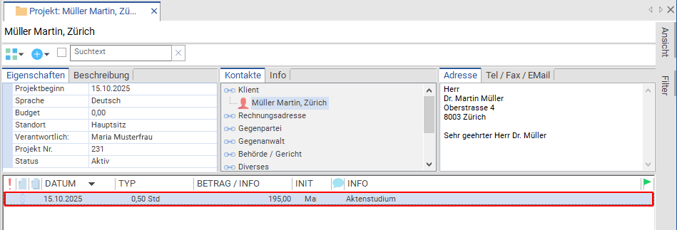 Log/ Journal mit neuem Honorar-Datensatz