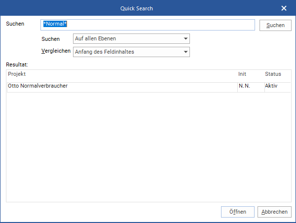 Das Fenster "Quick Search"