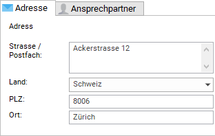 eingegebene Adresse
