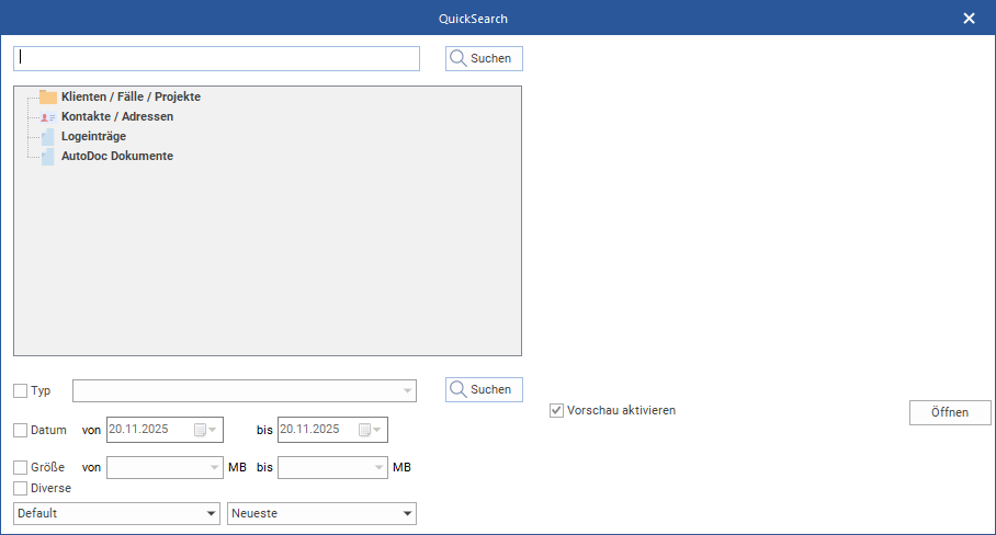 Das Fenster "Quick Search"