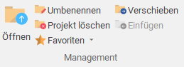 Gruppe "Management" im Menüband "Klienten&nbsp;Fälle&nbsp;Projekte"