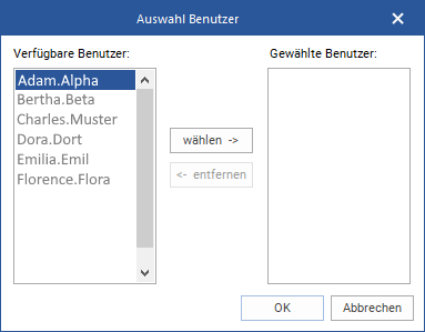 Das Fenster "Auswahl Benutzer"