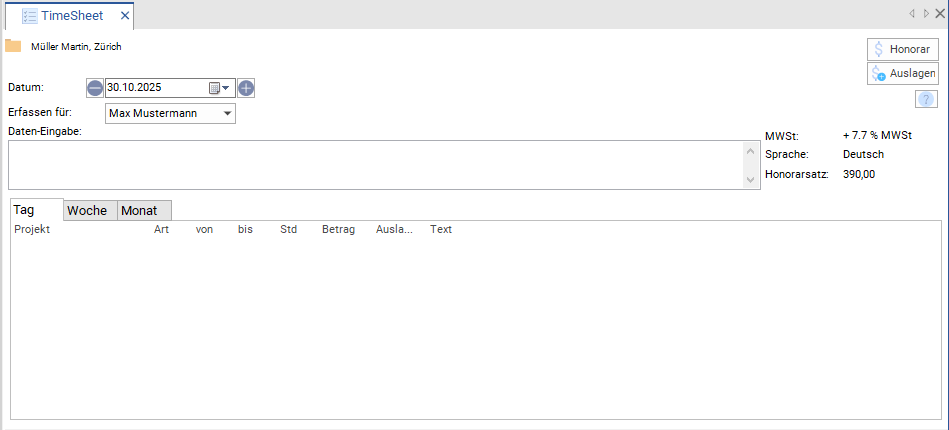 Fenster "TimeSheet"