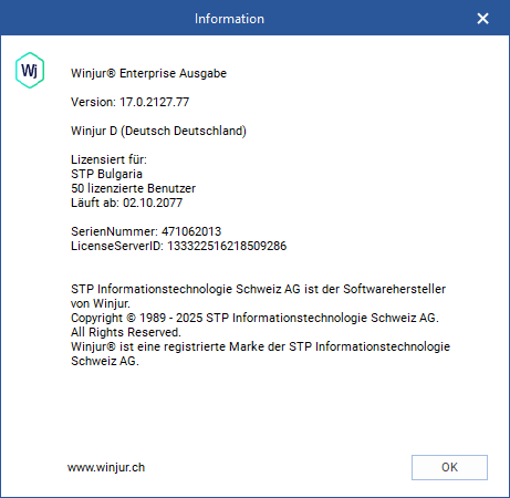 Informationen zur installierten Winjur-Software