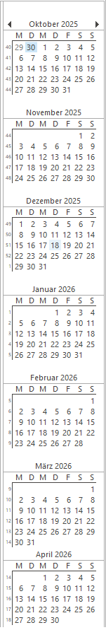 Miniaturkalender zu Datumsauswahl