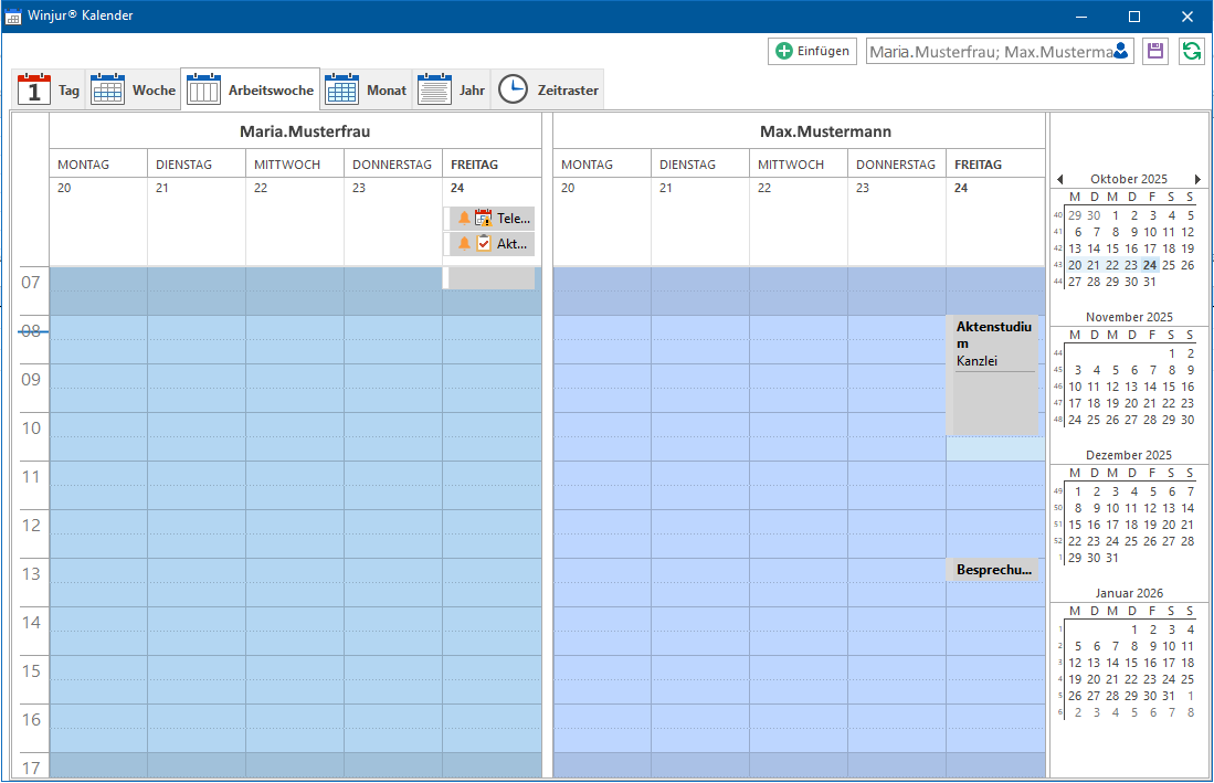 Kalender in Arbeitswochen-Ansicht