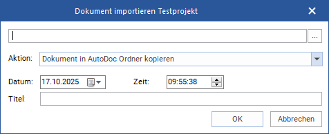 Das Fenster "Dokument importieren Projekt"