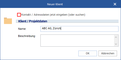 Das Fenster "Neuer Klient"