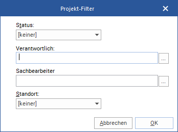 Das Fenster "Projekt Filter"