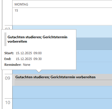 Hinweis im Kalender