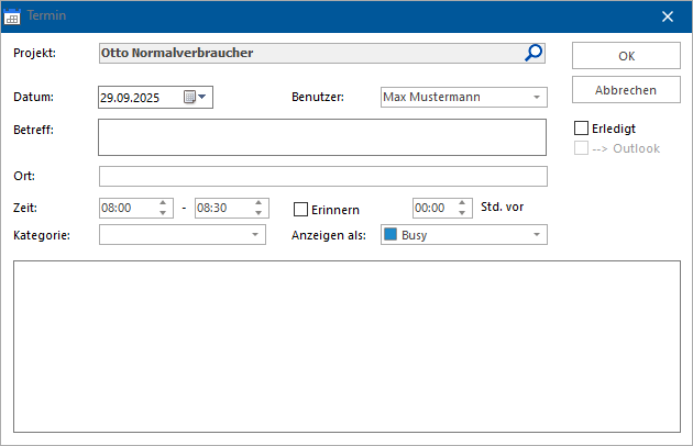 Das Fenster "Termin"