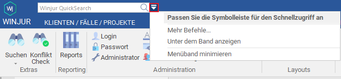 Das Drop-down-Menü im Schnellzugriff