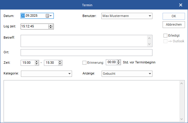Das Fenster "Termin"