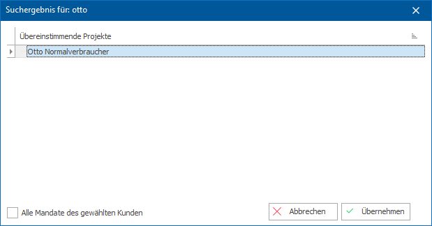 Das Fenster "Suchergebnis für"