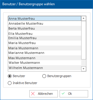 Das Fenster "Benutzer/ Benutzergruppe wählen"