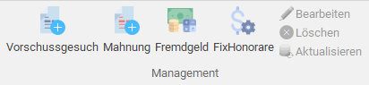 Gruppe "Management" im Menüband "Rechnung"