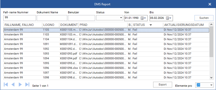 Das Fenster "DMS Report"