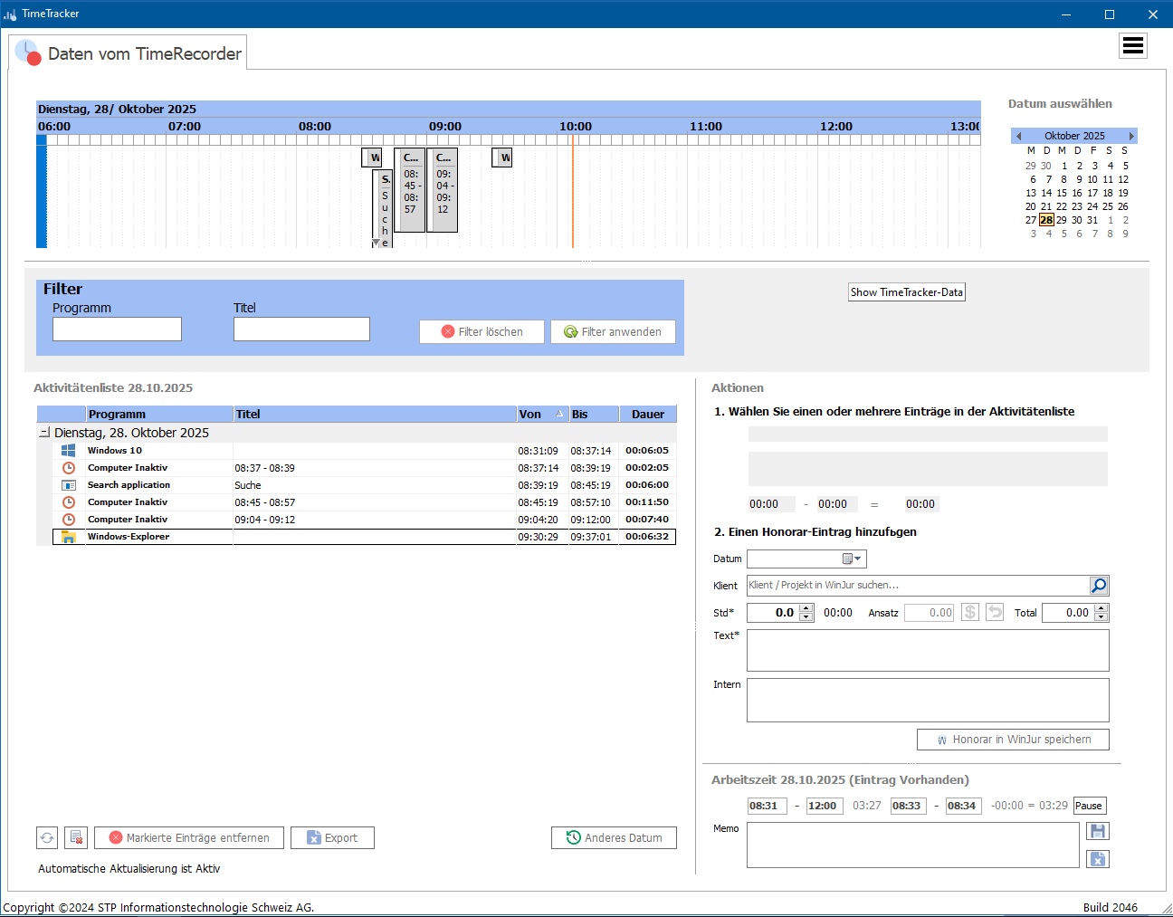 Das Fenster "TimeTracker"