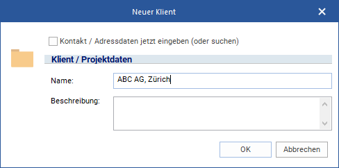 Das Fenster zur Erstellung eines neuen Projekts