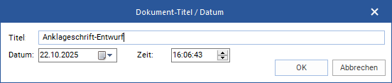 Das Fenster "Dokument Titel / Datum ändern"
