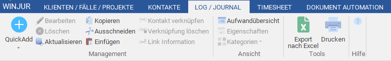Das Menüband "Log/ Journal”