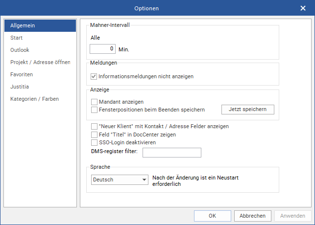Das Fenster "Optionen": Allgemein