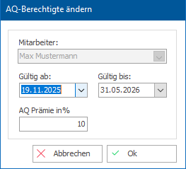 Das Fenster "AQ-Berechtigte ändern"