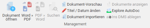 Gruppe "Management" im Menüband "DokumentAutomation"