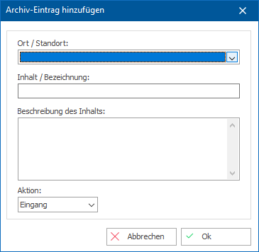 Das Fenster "Archiv-Eintrag hinzufügen"