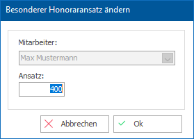 Das Fenster "Besonderer Honorarsatz ändern"