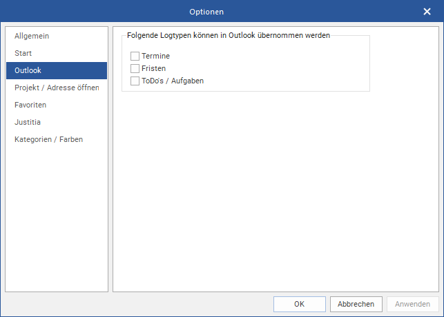 Das Fenster "Optionen": Outlook