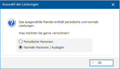 Das Fenster "Auswahl der Leistungen"