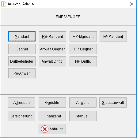Empfänger-Auswahl über Buttons