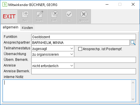 Das Fenster "Mitwirkender": die Registerkarte "allgemein"