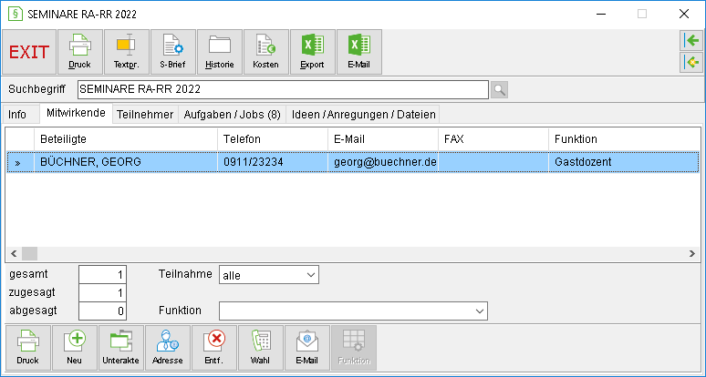 Das Projektfenster: die Registerkarte "Mitwirkende"