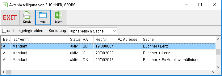 Das Fenster "Aktenbeteiligung von ..."