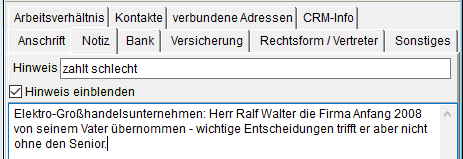 Das Adressfenster: die Registerkarte "Notiz"